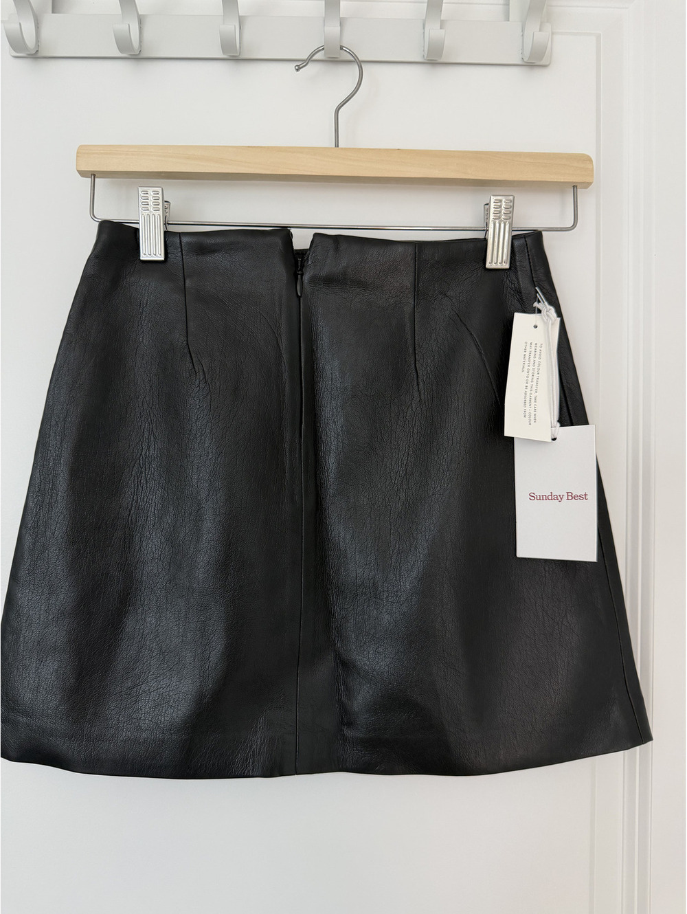 Sunday Best Black Faux Leather Mini Skirt with Side Zip, New with Tags
